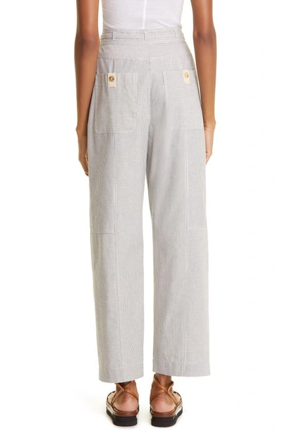 Shop Ulla Johnson Lennox Pinstripe Wide Leg Cotton Pants In Granite