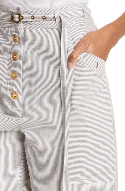 Shop Ulla Johnson Lennox Pinstripe Wide Leg Cotton Pants In Granite