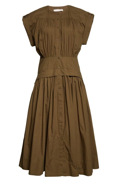 Shop Ulla Johnson Charlie Drop Waist Cotton Midi Dress In Beech