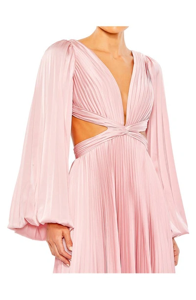 Shop Ieena For Mac Duggal Long Sleeve Pleated Cut-out Gown In Pink