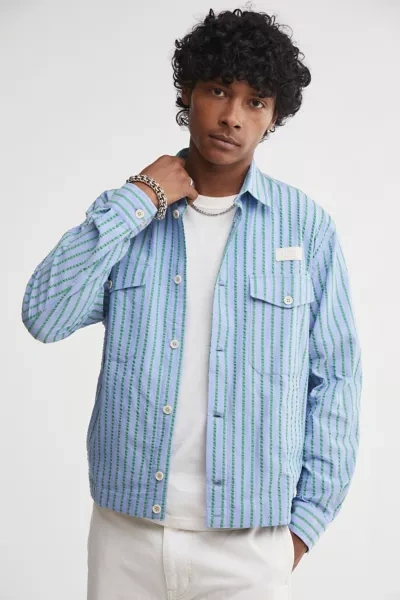 Shop Lc23 Seersucker Stripes Long Sleeve Button-down Shirt In Blue