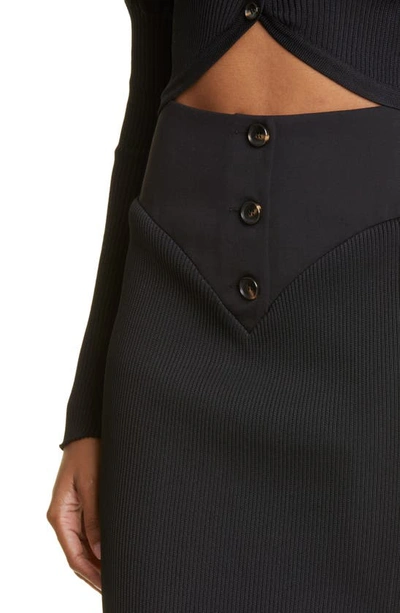 Shop Renaissance Renaissance Mixed Media Button Front Skirt In Black