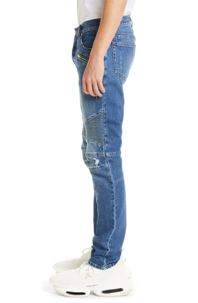 Shop Balmain Moto Tapered Jeans In Blue