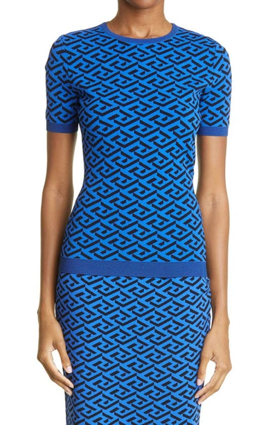 Shop Versace La Greca Jacquard Top In Blue