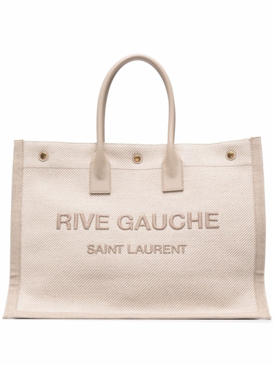 Shop Saint Laurent Rive Gauche Tote In Nude & Neutrals