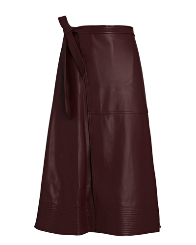 Shop Jonathan Simkhai Bia Wrap-effect Vegan Leather Midi Skirt In Red-drk