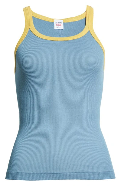 Shop Re/done Ribbed Tank Top In Steel Blue With Marigold