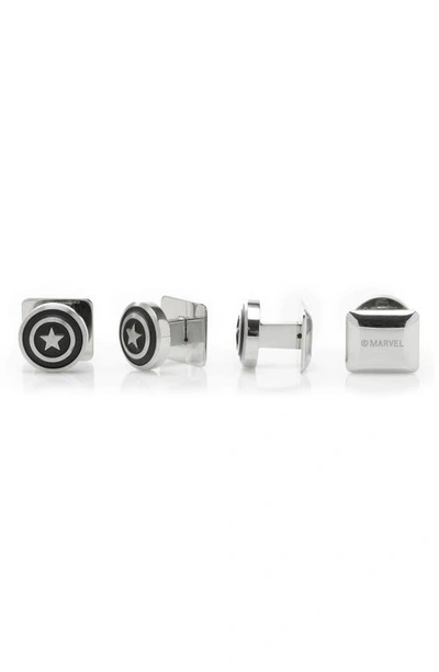 Cufflinks, Inc Captain America Shield Stud Set In Silver