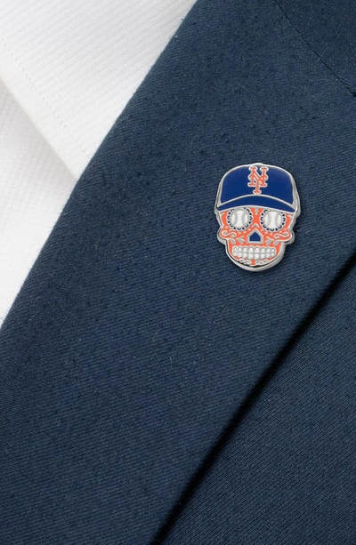 Shop Cufflinks, Inc Mlb New York Mets Sugar Skull Lapel Pin In Orange