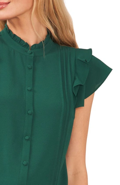 Shop Cece Pintuck Ruffle Short Sleeve Blouse In Alpine Green