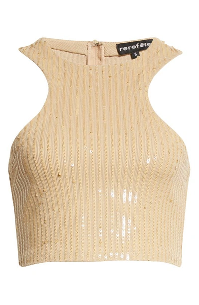 Shop Retroféte Audra Sequin Cotton Rib Crop Top In Nude