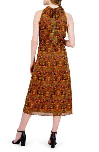 Shop Julia Jordan Mock Neck Sleeveless Midi Dress In Mustard Multi