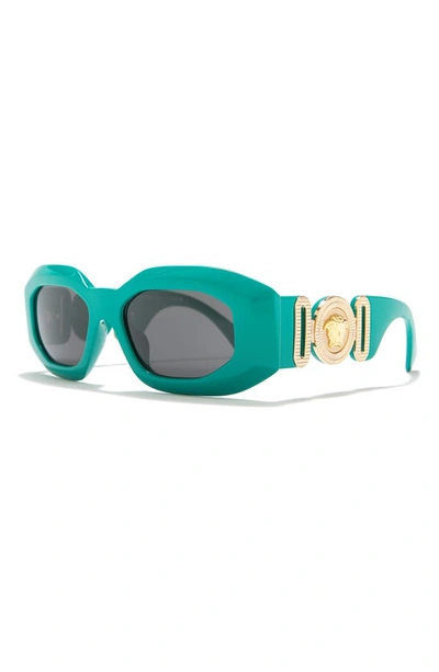 Shop Versace 53mm Rectangular Sunglasses In Turquoise/ Dark Grey