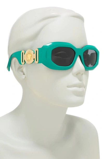 Shop Versace 53mm Rectangular Sunglasses In Turquoise/ Dark Grey