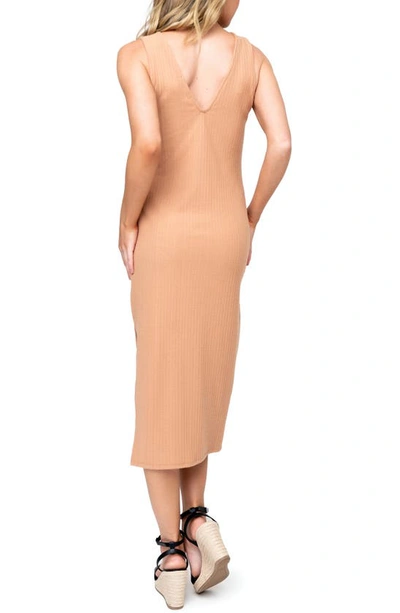 Gibsonlook Rib V-back Midi Dress In Almond Bisque