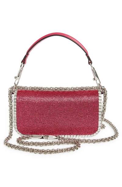 Shop Valentino Locò Crystal Embellished Beaded Shoulder Bag In Crystal Magenta/ Silver/ Pink