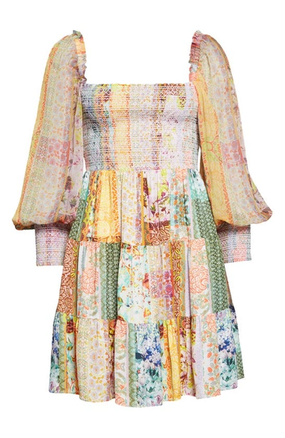 Shop Alice And Olivia Rowen Print Puff Sleeve Smocked Dress In Vintage Summer Lavndr Flds