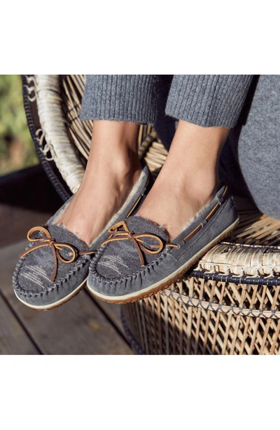 Minnetonka Tilia Faux Fur Lined Moccasin Slipper In Grey