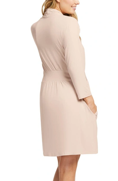 Shop Fleur't Iconic Short Knit Robe With Satin Tie In Champagne