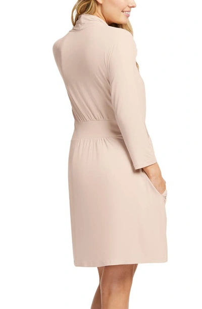 Fleur't Satin Tie Stretch Micromodal Short Robe In Champagne