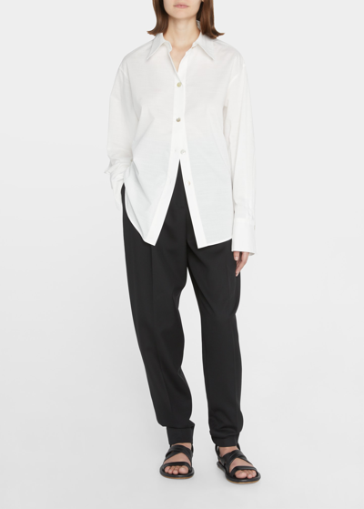 Shop Vince Tie-back Cotton Button-front Shirt In Optic White