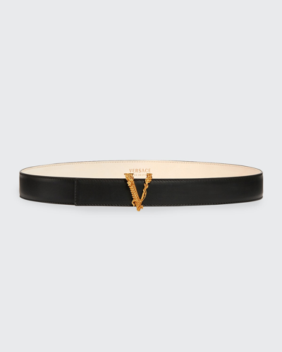 Shop Versace Virtus Belt In Black/gold