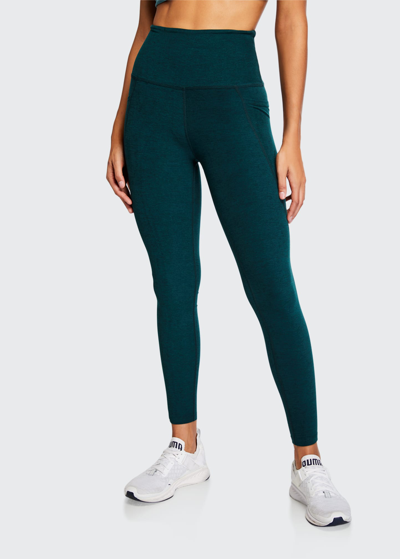 Shop Beyond Yoga Out Of Pocket Space Dye High-waist Mid Leggings In Hunter Green Navy