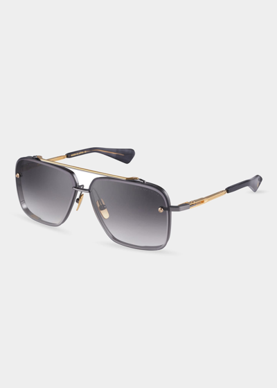 Shop Dita Men's Mach Six Metal Aviator Sunglasses In Matte Black