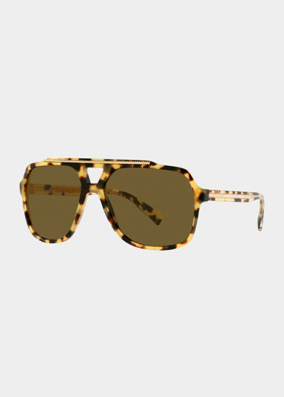 Shop Dolce & Gabbana Men's Aviator Acetate Sunglasses In Mustard