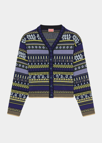 Shop Kenzo Stripe Printed Button-front Cardigan In Midnight Blue