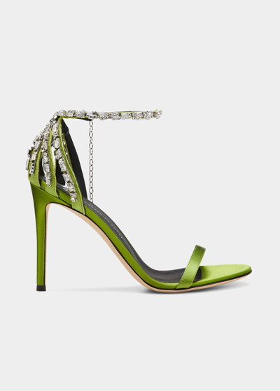 Shop Giuseppe Zanotti Crystal Satin Ankle-strap Cocktail Sandals In Lime