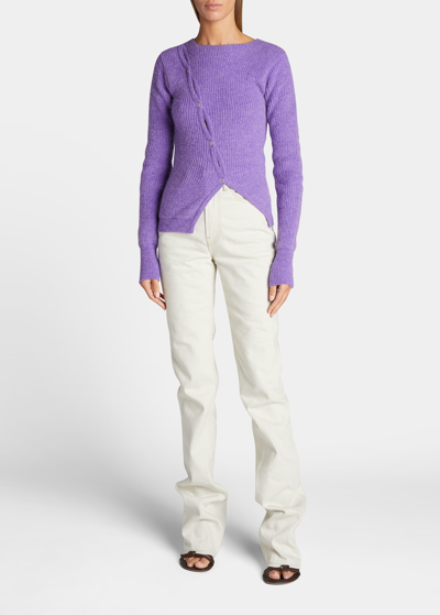 Shop Jacquemus Pau Alpaca-blend Asymmetric Button Sweater In Purple