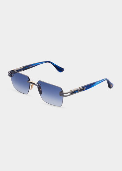 Shop Dita Men's Meta Evo One Rimless Rectangle Sunglasses In Silver Blue