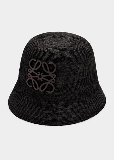 Shop Loewe Anagram Raffia Bucket Hat In 1100 Black