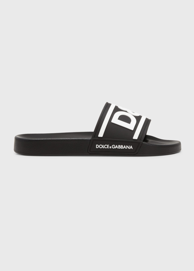 Shop Dolce & Gabbana Men's Logo Pool Slides In Black/wht