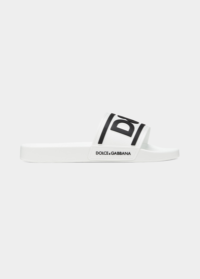 Shop Dolce & Gabbana Men's Logo Pool Slides In White/blck