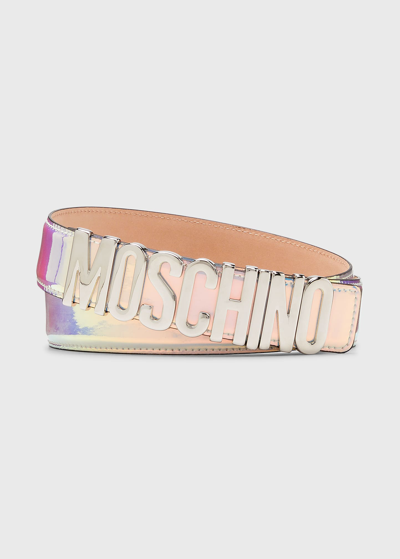 Shop Moschino Men's Iridescent Logo Belt In Multi