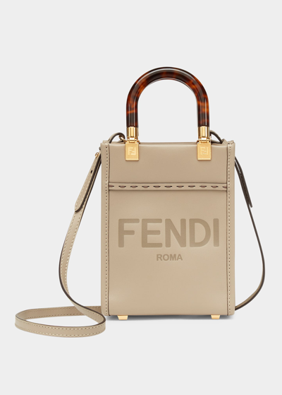 Shop Fendi Sunshine Mini Calfskin Logo Shopper Tote Bag In F0e65 Tortora