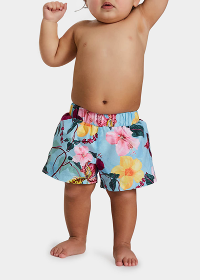 Shop Patbo Boy's Hibiscus-print Swim Trunks In Celeste