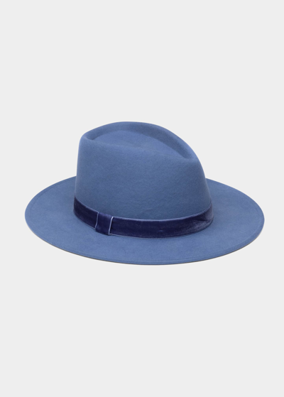 Shop Eugenia Kim Blaine Wool Fedora Hat W/ Velvet Ribbon In French Blue