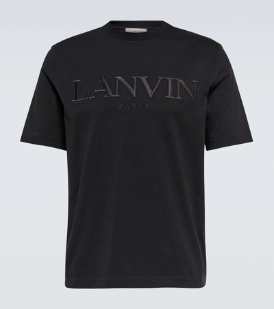 Shop Lanvin Logo Embroidered Cotton T-shirt In Black
