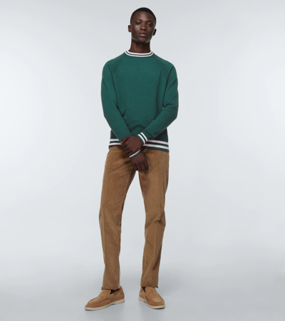Loro Piana Men's Girocollo Wallace Cashmere Crewneck Sweater In Fir Forest Melange