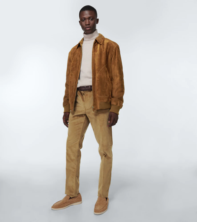 Shop Loro Piana Kent Suede Bomber Jacket In Desert Mist