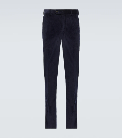 Shop Loro Piana Pantaflat Cotton Corduroy Slim Pants In Blue Navy