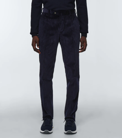 Shop Loro Piana Pantaflat Cotton Corduroy Slim Pants In Blue Navy