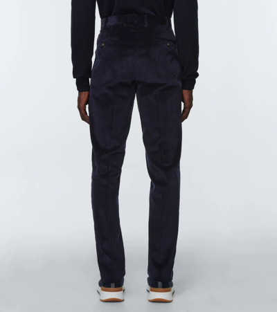 Shop Loro Piana Pantaflat Cotton Corduroy Slim Pants In Blue Navy