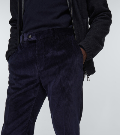 Shop Loro Piana Pantaflat Cotton Corduroy Slim Pants In Blue Navy