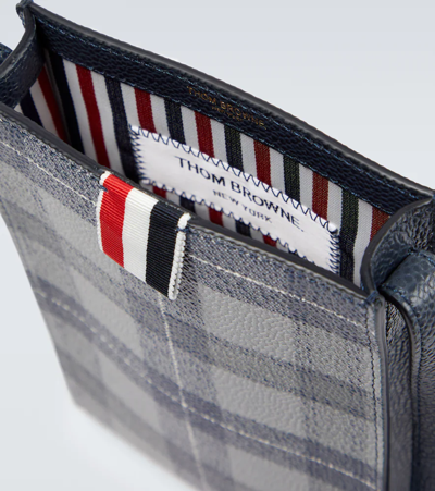 Shop Thom Browne Checked Leather Phone Pouch In Med Grey