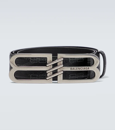 Shop Balenciaga Bb Signature Coated Canvas Belt In Black + Grey