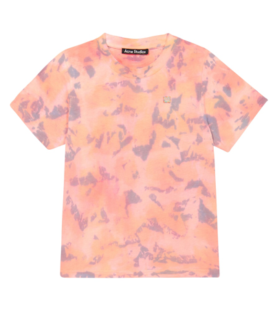 Shop Acne Studios Face Tie-dye Cotton Jersey T-shirt In Peach Orange